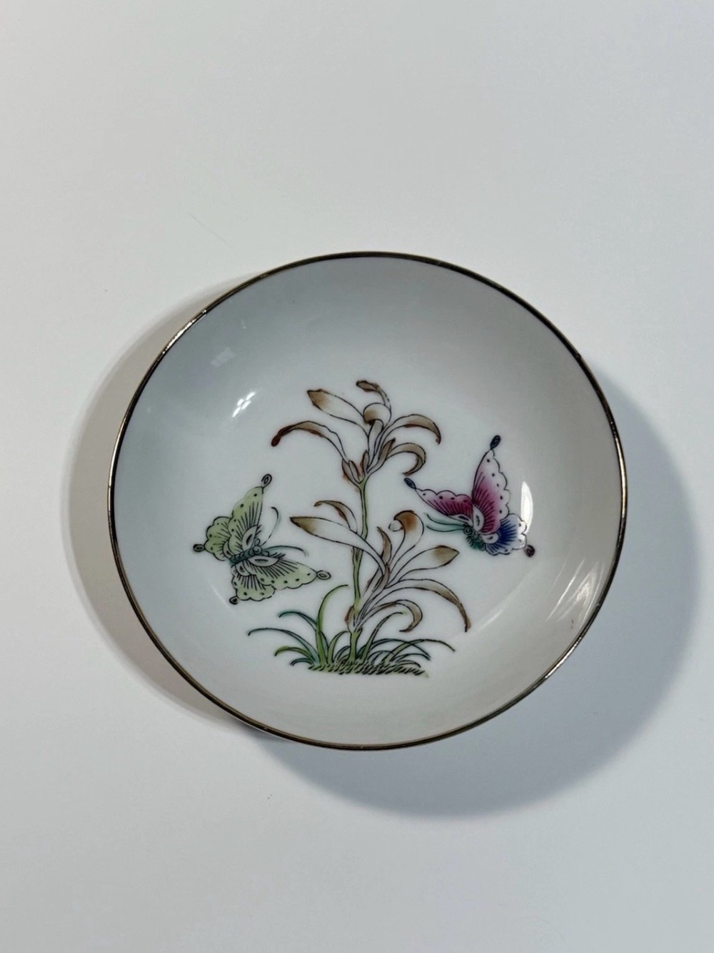 VTG 60/70s Hand Painted Hong Kong Flowers Butterflies Saucer Japanese Porcelain